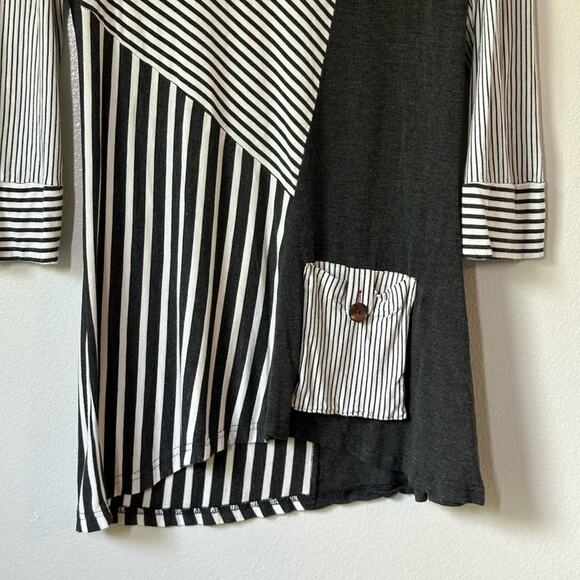 Parsley & Sage Small Tunic Top Gray White Stripe Pocket 3/4 Sleeve Art To Wear - Picture 5 of 8